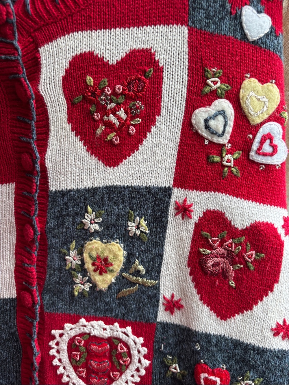 EUC Vintage Y2K Heirloom Collectibles XL Patchwork Heart Granny Cardigan Sweater - Picture 6 of 16